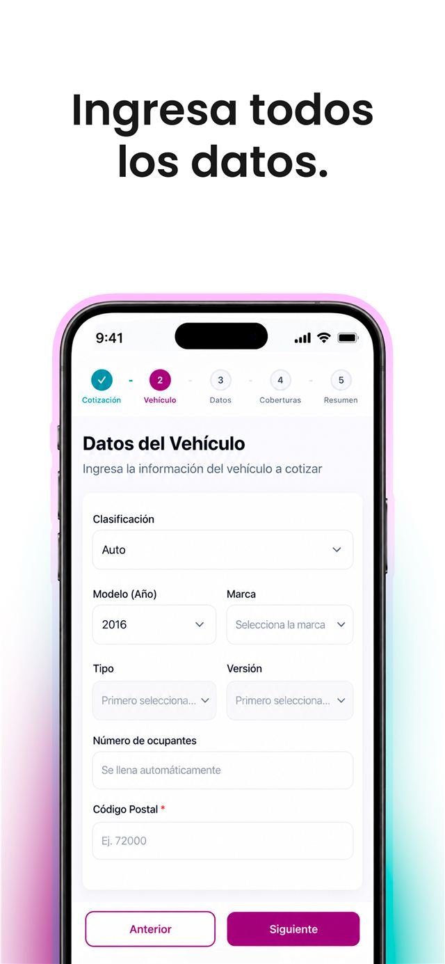 Formulario de datos del vehículo dentro del cotizador guiado